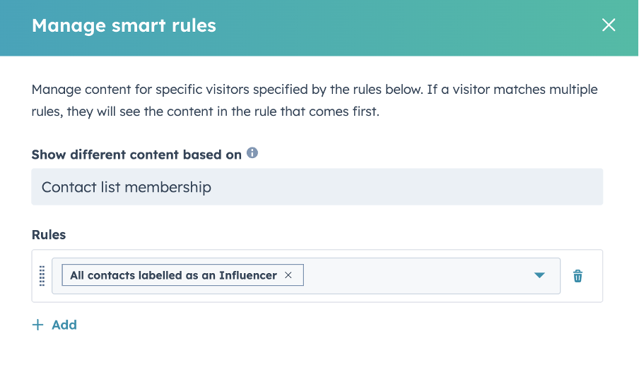 Screenshot of smart rule for contact list membership