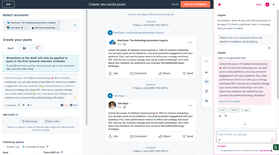 Screenshot of HubSpot social media post interface