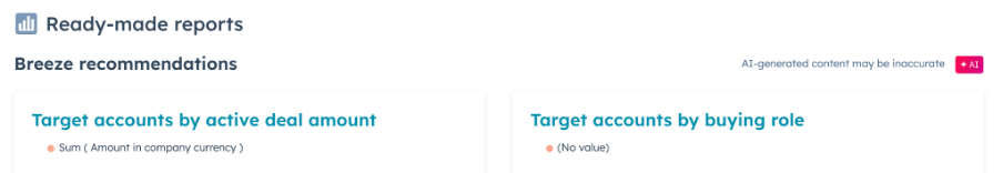 Screenshot of AI suggested reports
