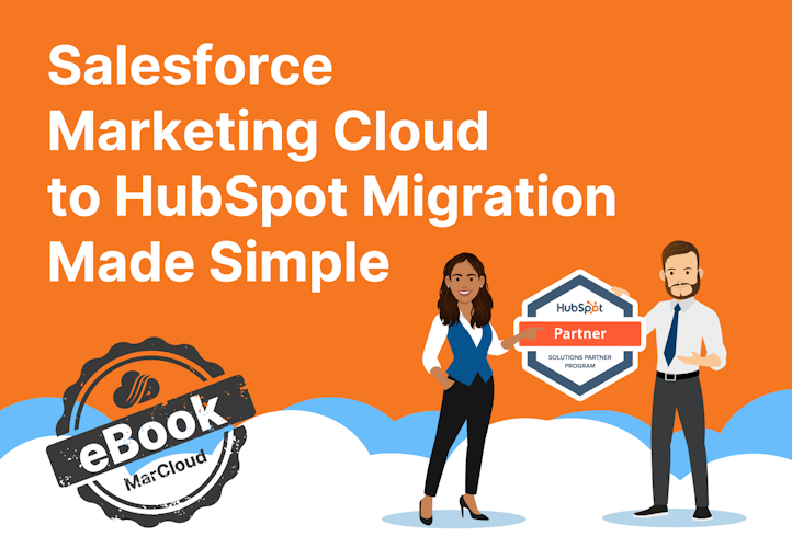 eBook cover with title Salesforce Marketing Cloud to HubSpot Migration Made Simple