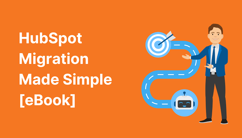 Coloured background with text HubSpot Migration Made simple [eBook}