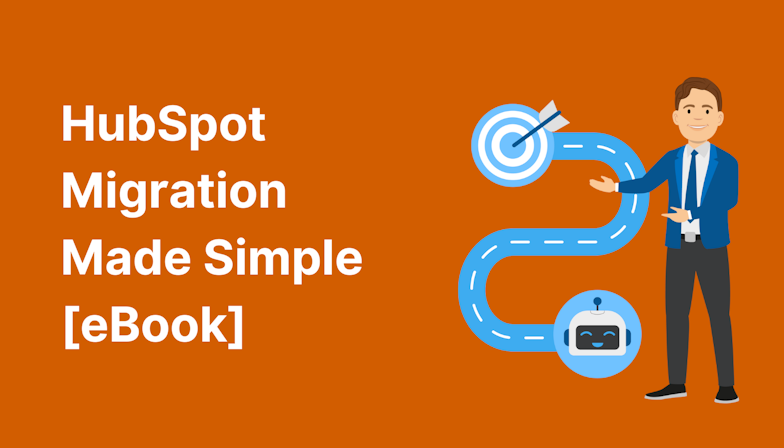 Coloured background with text HubSpot Migration Made simple [eBook}
