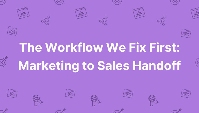 Coloured background with text The Workflow We Fix First: Marketing to Sales Handoff