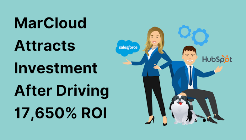 Coloured background with text MarCloud Attracts Investment After Driving 17,650% ROI