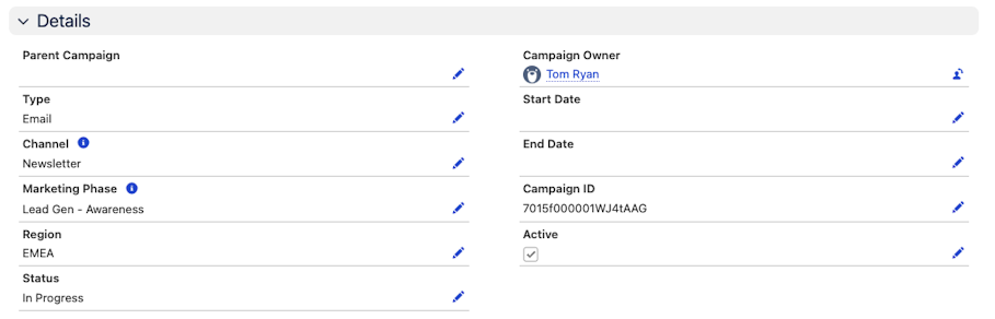 Screenshot of Sales Cloud custom fields