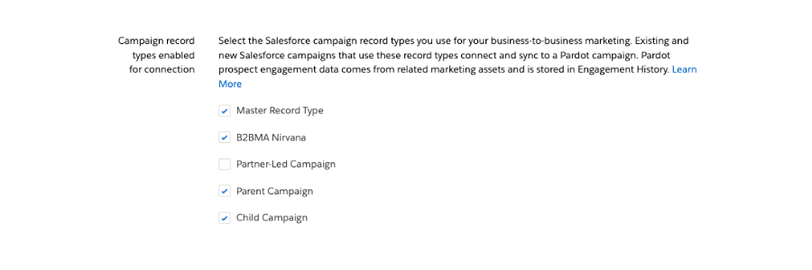 Screenshot of Campaign record types
