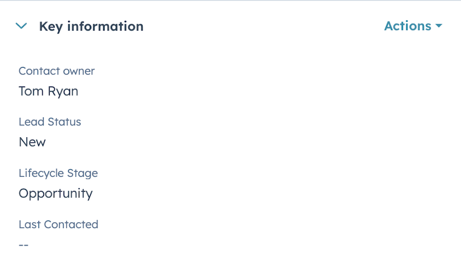 Screenshot of HubSpot lifecycle and lead status