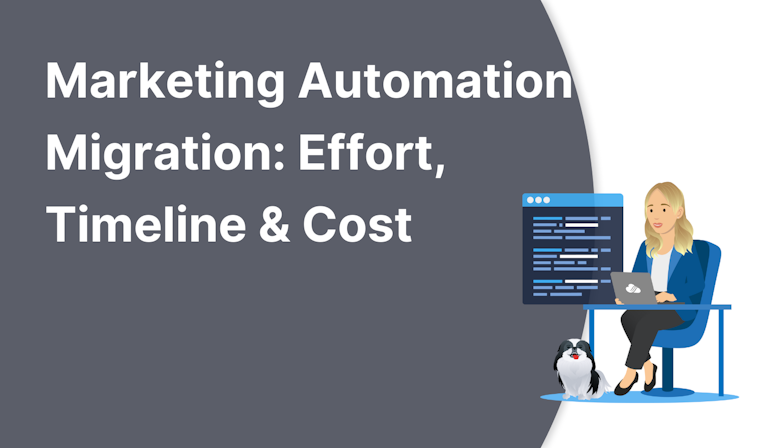 Coloured background with text Marketing Automation Migration: Effort, Timeline & Cost