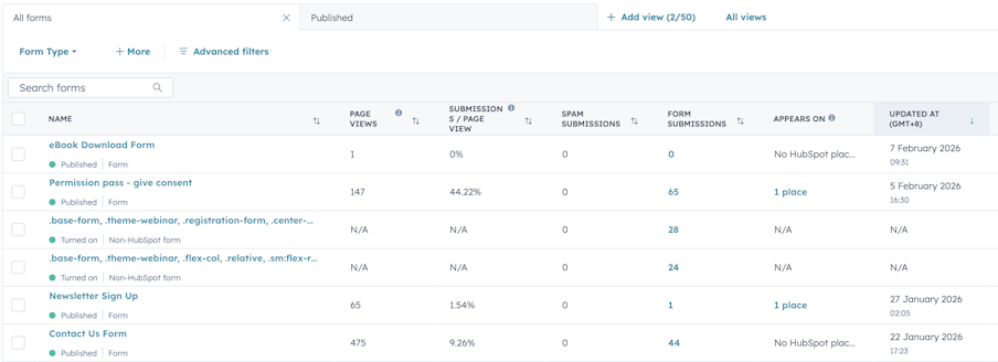 Screenshot of HubSpot Forms landing page