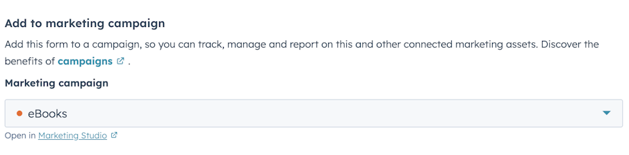 Screenshot of 'Add to marketing campaign' setting in Hubspot form