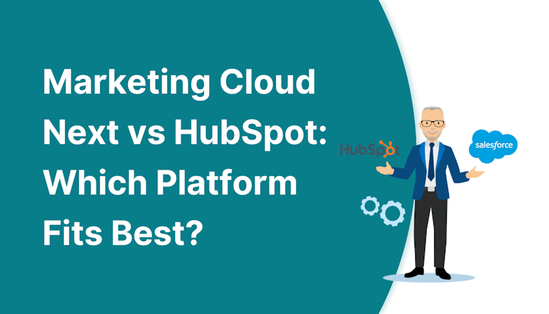 Coloured background with text Marketing Cloud Next vs HubSpot