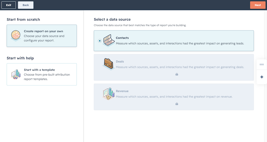 Screenshot of HubSpot Attribution Report Builder