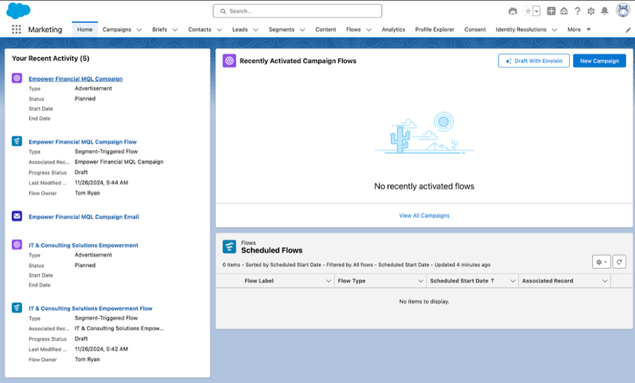 Screenshot of Marketing Cloud Advanced Home
