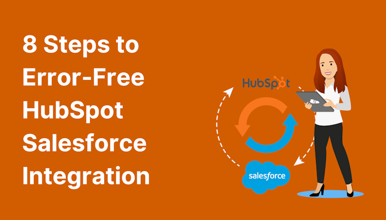 Coloured background with text 8 Steps to Error-Free HubSpot Salesforce Integration