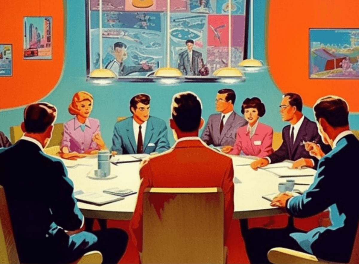 Group of people having a meeting at a round table