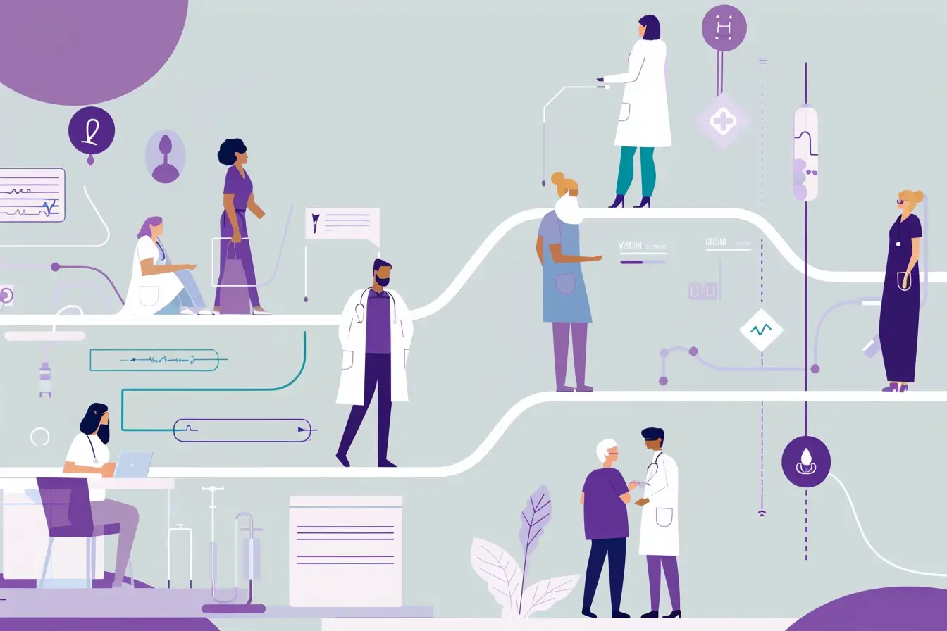 an infographics showing doctors and patients overlayed with illustrative anlyses