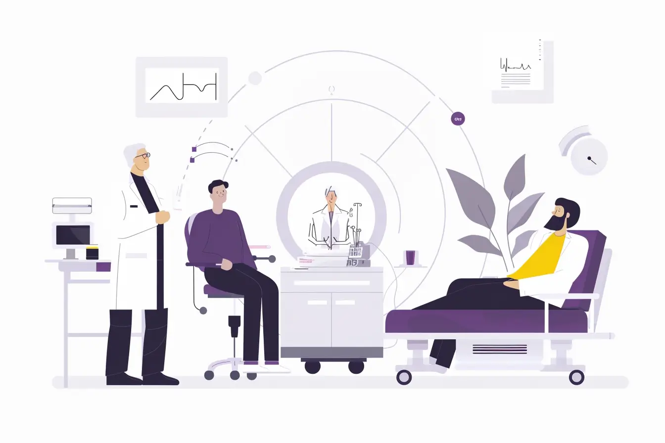 a doctor, a nurse and a patient in a high tech hospital room