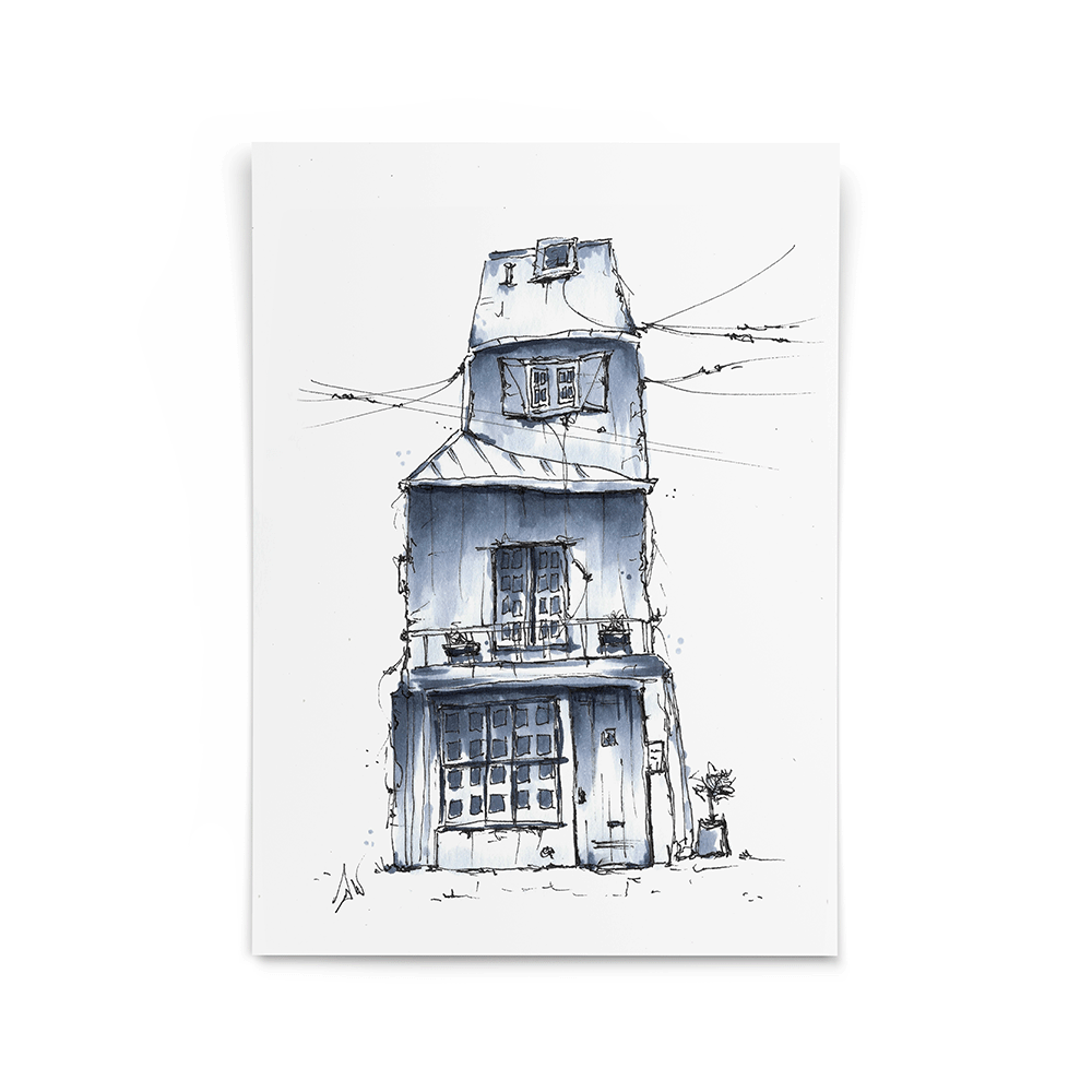 Illustration little houses copic markers and fineliner drawing