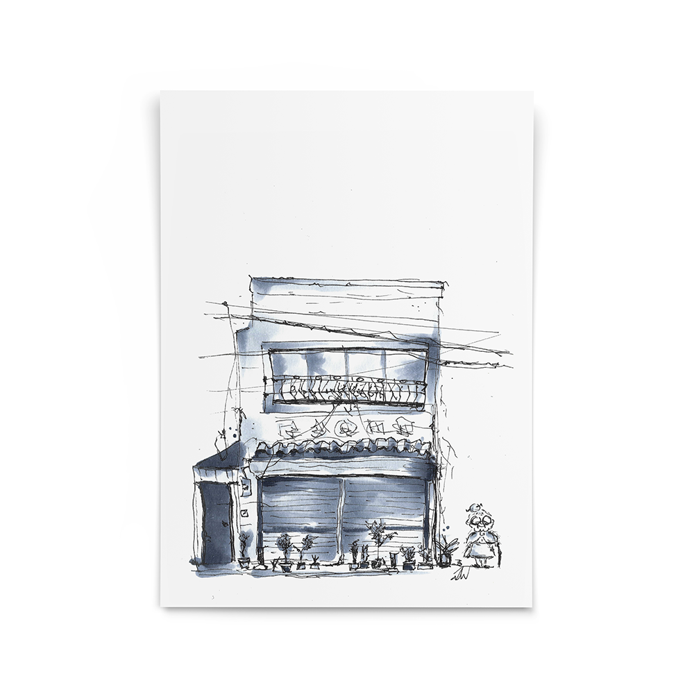 Illustration little houses copic markers and fineliner drawing