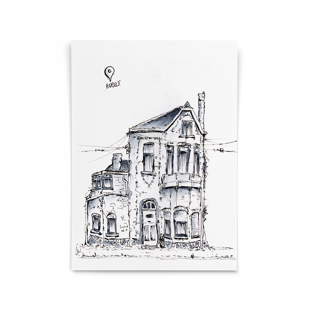 Illustration little houses copic markers and fineliner drawing herselt belgium