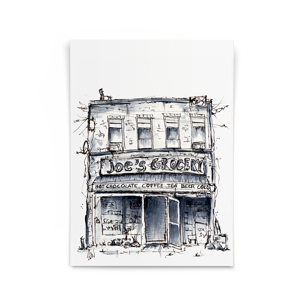 Illustration little houses copic markers and fineliner drawing grocery