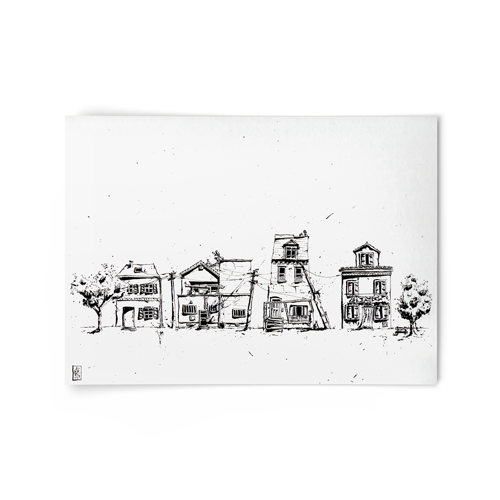 Illustration drawing houses indian ink lamy safari pen winsor and newton hahnemule paper