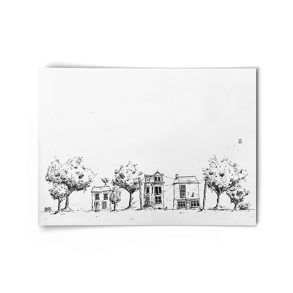 Illustration little houses copic markers and fineliner drawing lamy safari fountain pen