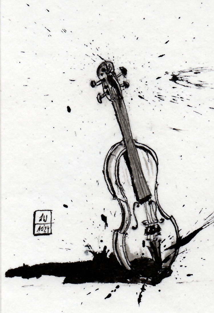 illustratie pentekening inkt drawing splash black and white indian ink japanese brush illustration fineliner hahnemule violin viool music muziek instrument