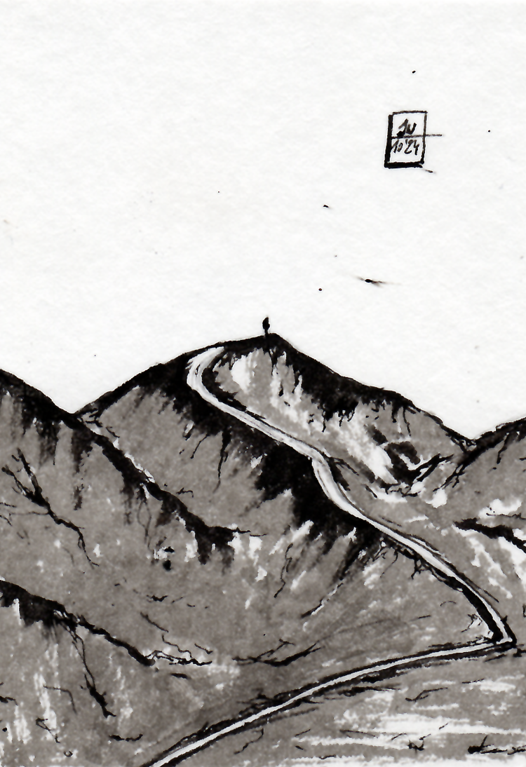 illustratie pentekening inkt drawing splash black and white indian ink japanese brush illustration fineliner hahnemule mountain berg
