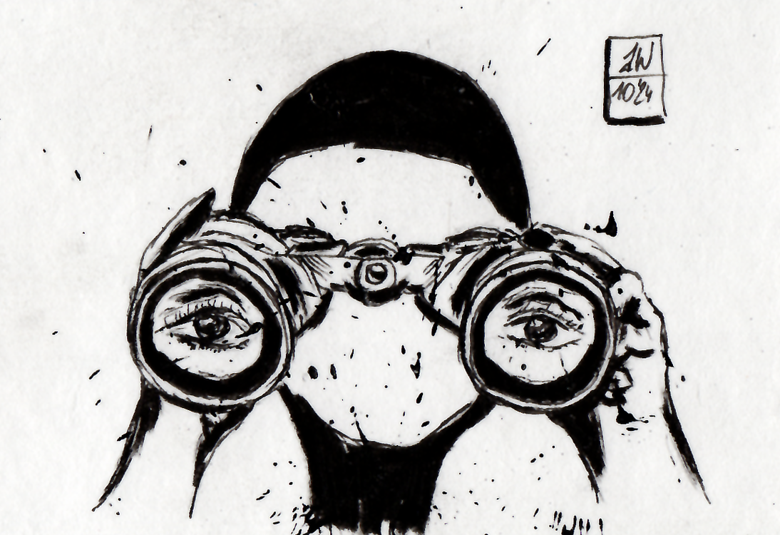 illustratie pentekening inkt drawing splash black and white indian ink japanese brush illustration fineliner hahnemule verrekijker binocular