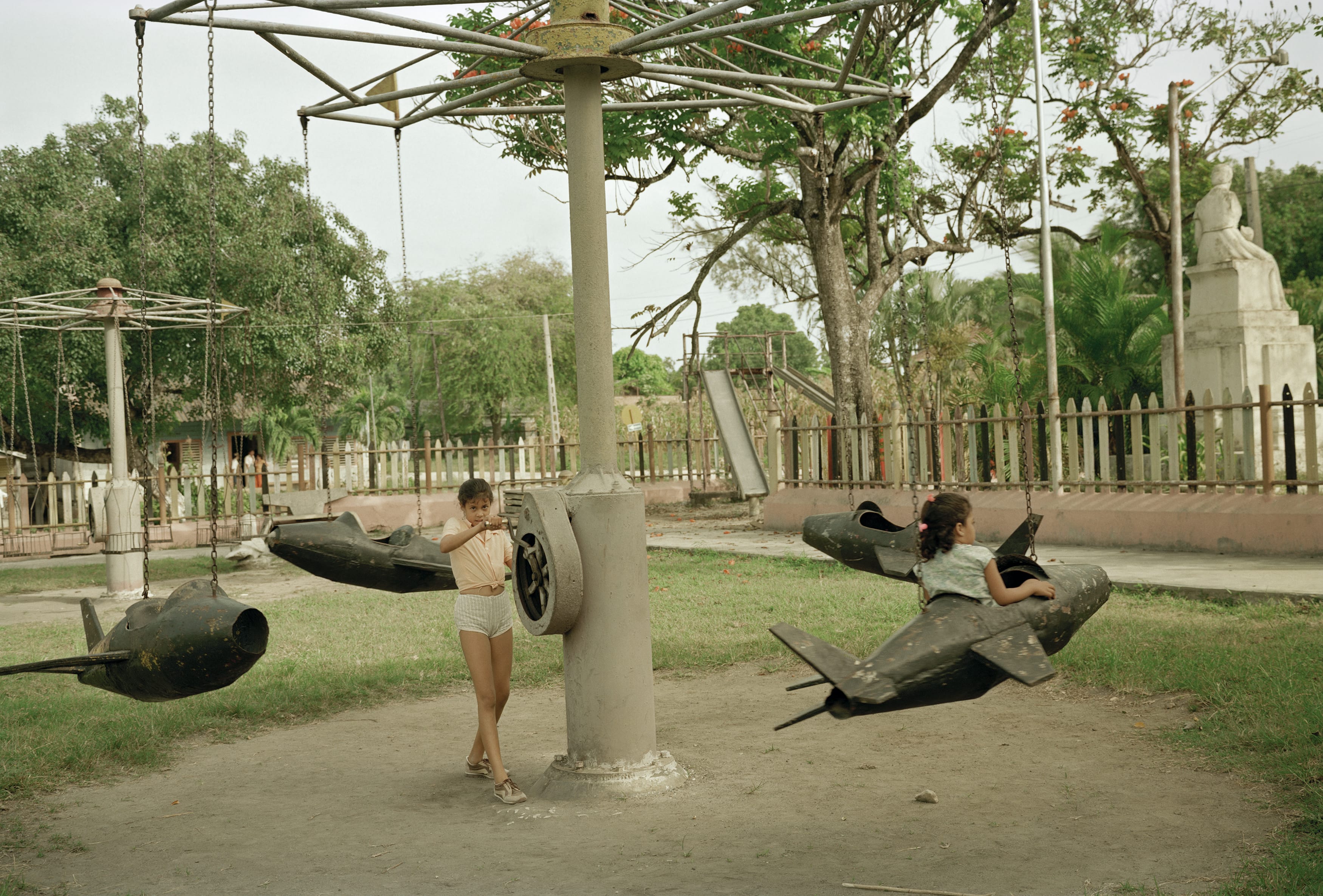 A playground ride with fighter jets in the town of Remedios in the province of Villa Clara. Taken on one of many cross-country trips.