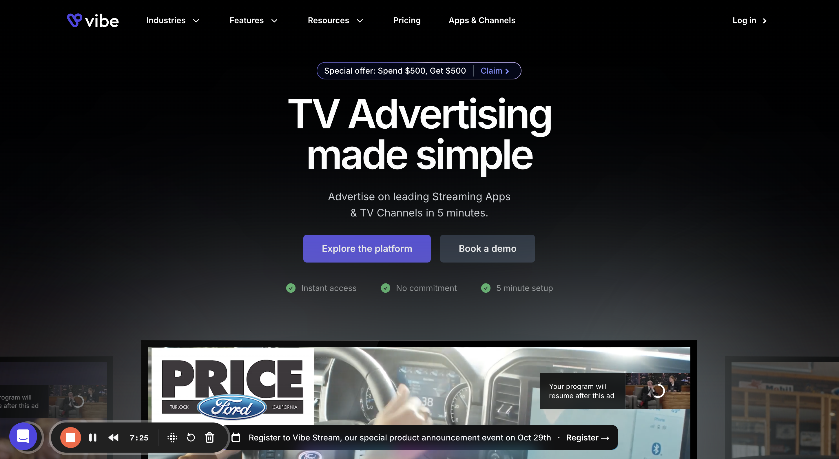 Vibe homepage