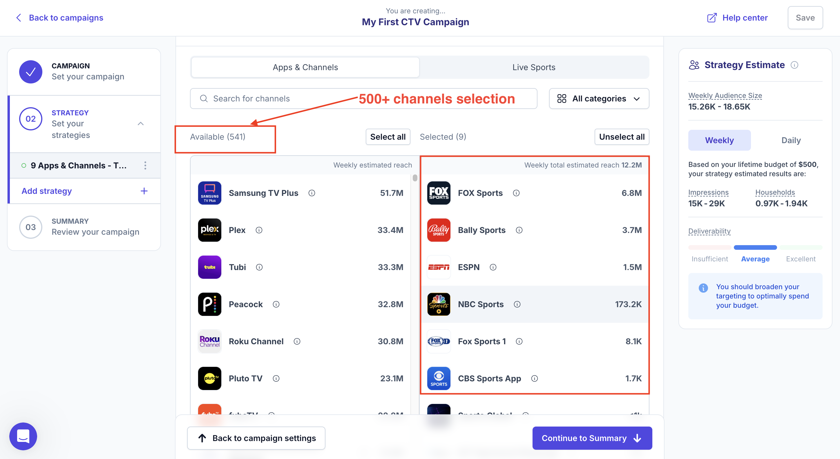Channel selections in Vibe