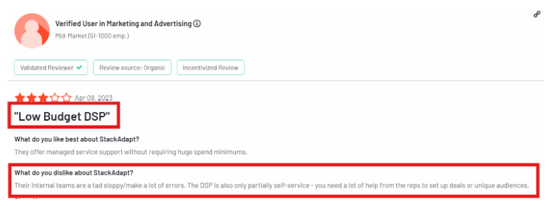 StackAdapt user review on G2