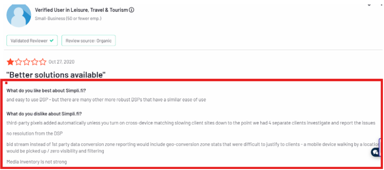 Simpli.fi user review on G2