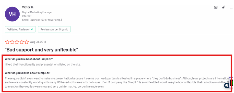Simpli.fi user review on G2