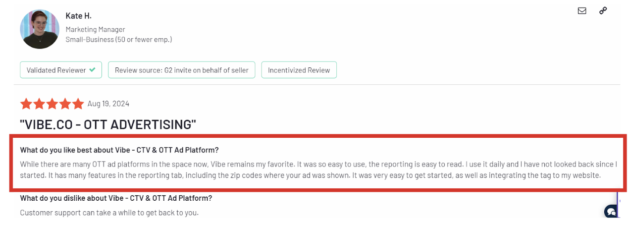 VIBE review on G2