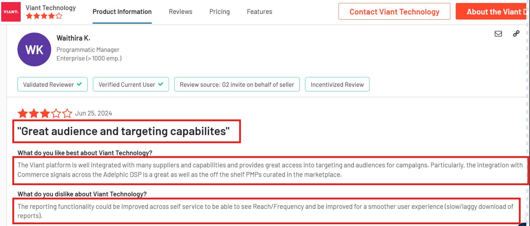 Viant reviews on G2