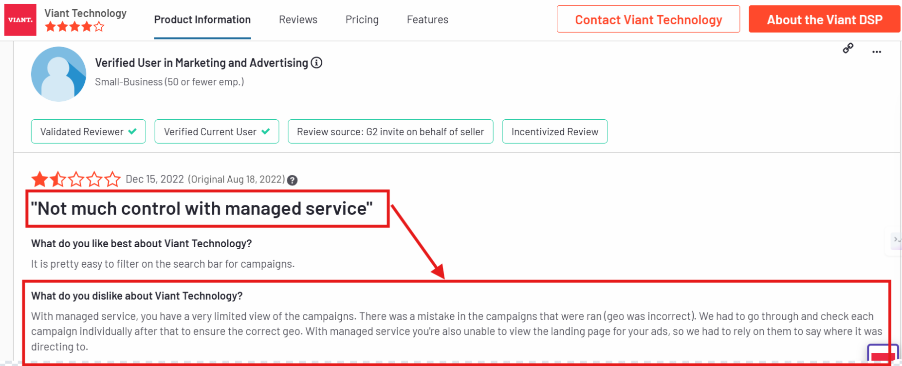 Viant reviews on G2