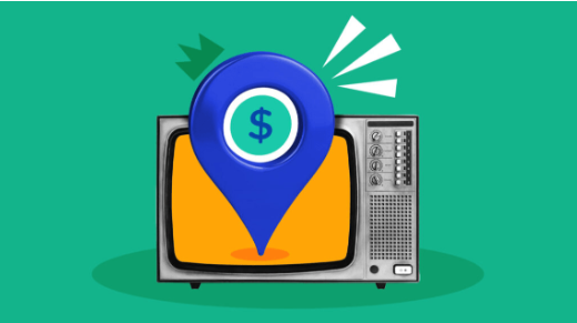 Retro TV with a dollar sign pin symbolizing targeted TV advertising. 