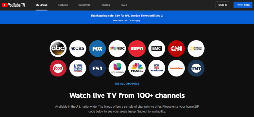 Stream on 100+ channels on Youtube TV