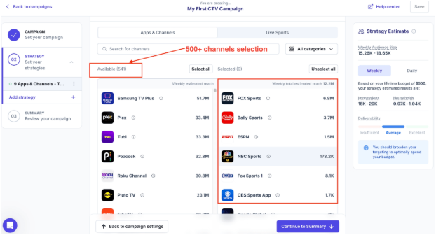 500+ channels selection