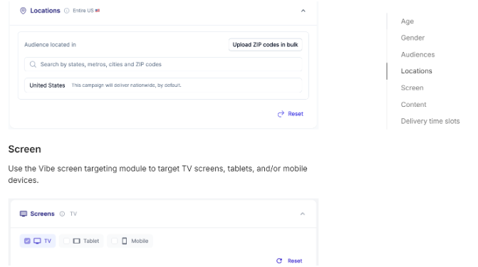 Vibe advanced targeting features