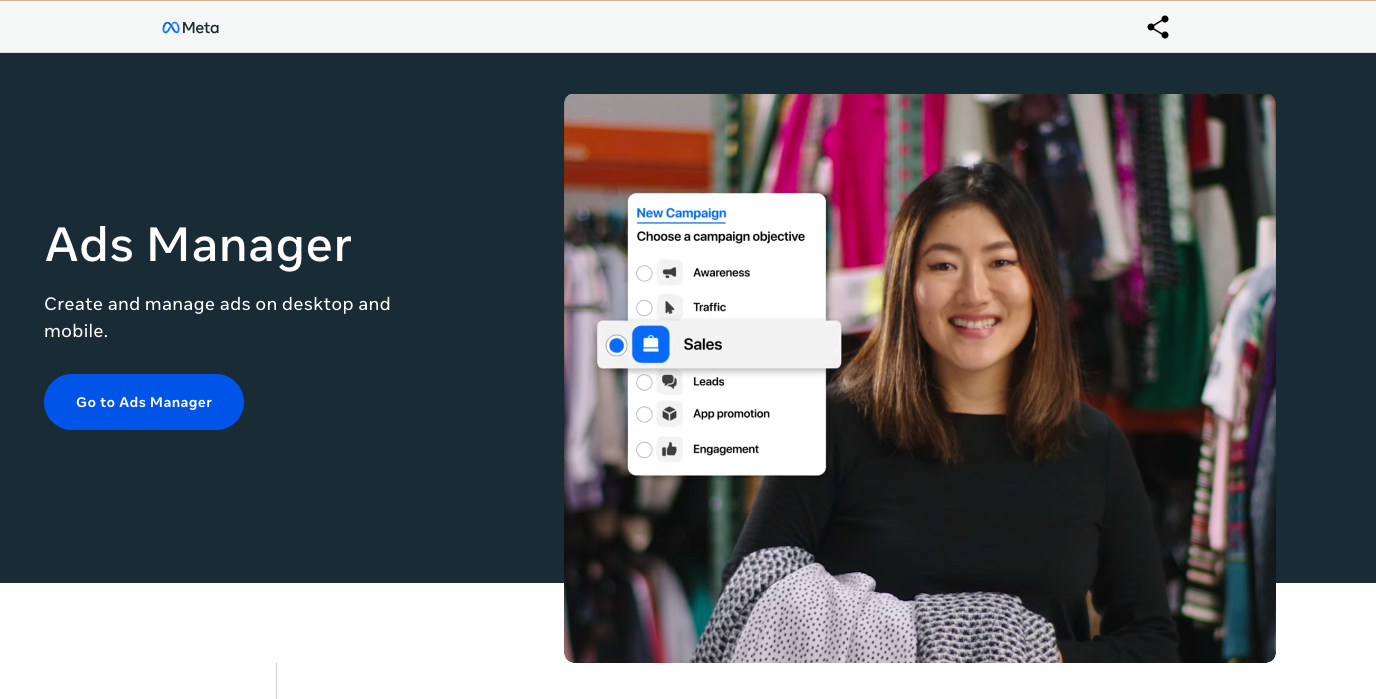 Meta ads manager homepage