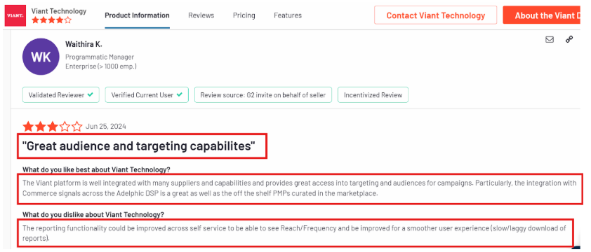 Viant reviews on G2