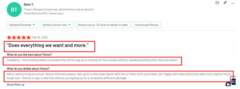 Vimeo Reviews on G2
