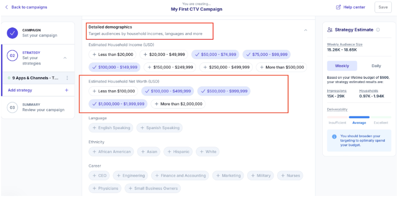 Vibe.co targeting feature 