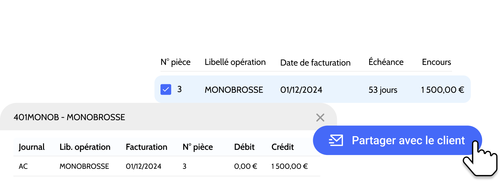 Collaboration Sesha : point avec le client sur les factures en attente pour mettre à jour les encours