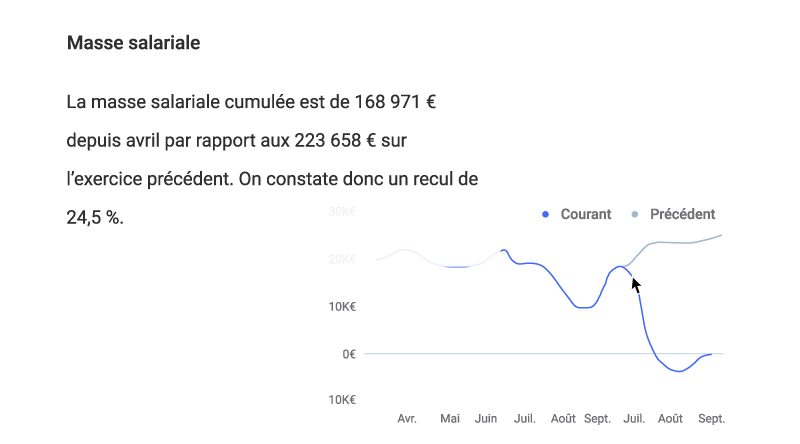 Analyse Sesha : graphiques clairs et commentaires automatiques pour restituer l’évolution des indicateurs de gestion