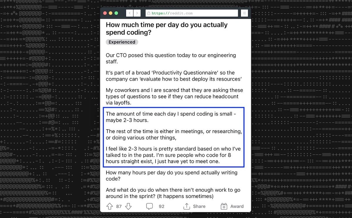 Reddit - How much time per day do you actually spend coding?